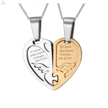 Chinese Couple Love Fashion Pendant, Custom Jigsaw Engraved Couple Heart Pendant